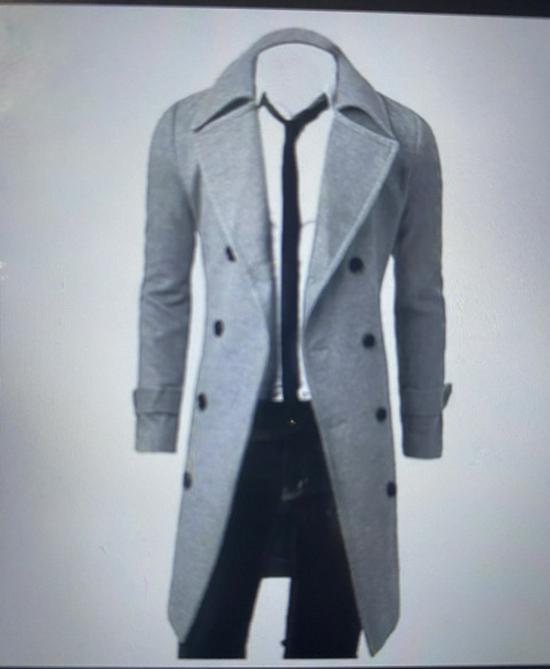 Мужское шерстяное пальто-тренч приталенного силуэта [M-5XL], двубортное, осень/зима 2024