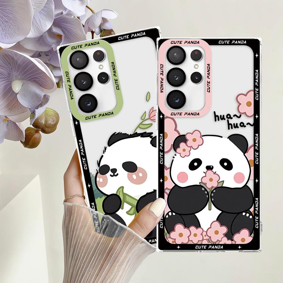 Милый Розовый Прозрачный Мягкий Чехол с Пандой для Samsung Galaxy S24 Ultra S20 FE S21 S22 S23 Ultra S10 Plus Note 20 Ultra 10 Plus S23 FE