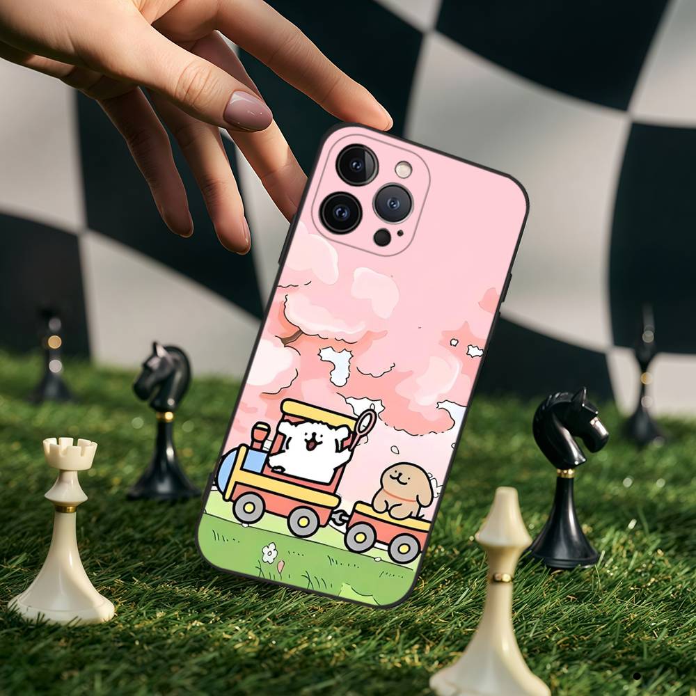 Корея Линия Щенячий Мальтийский Пудель Чехол для Телефона Для IPhone 17 16 15 14 13 12 11 Pro Max Mini Air Черный Ударопрочный Мягкий Чехол Fundas