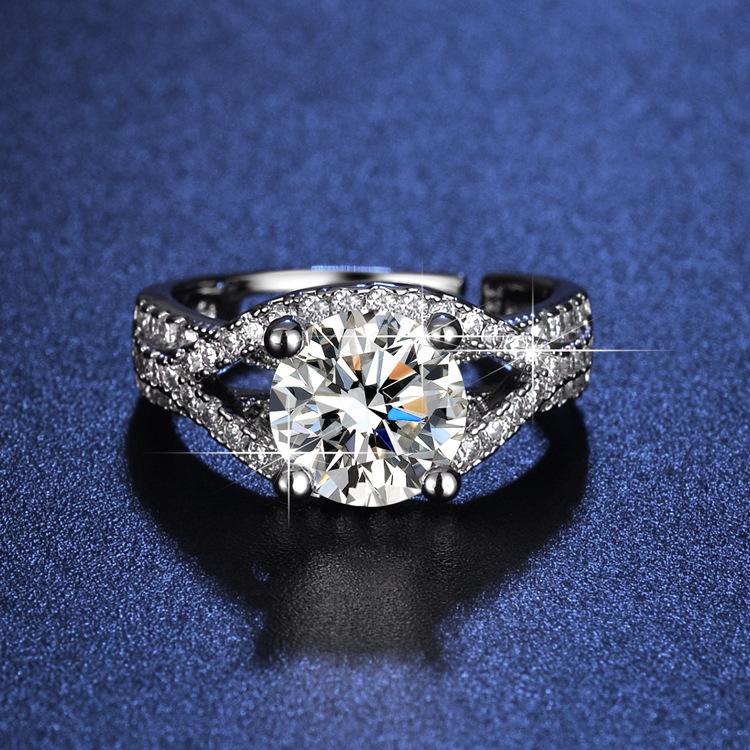 2 Carat Zircon Imitation Mozzarella Diamond Sansheng III Light Luxury Design Line Live Adjustment Ring Female