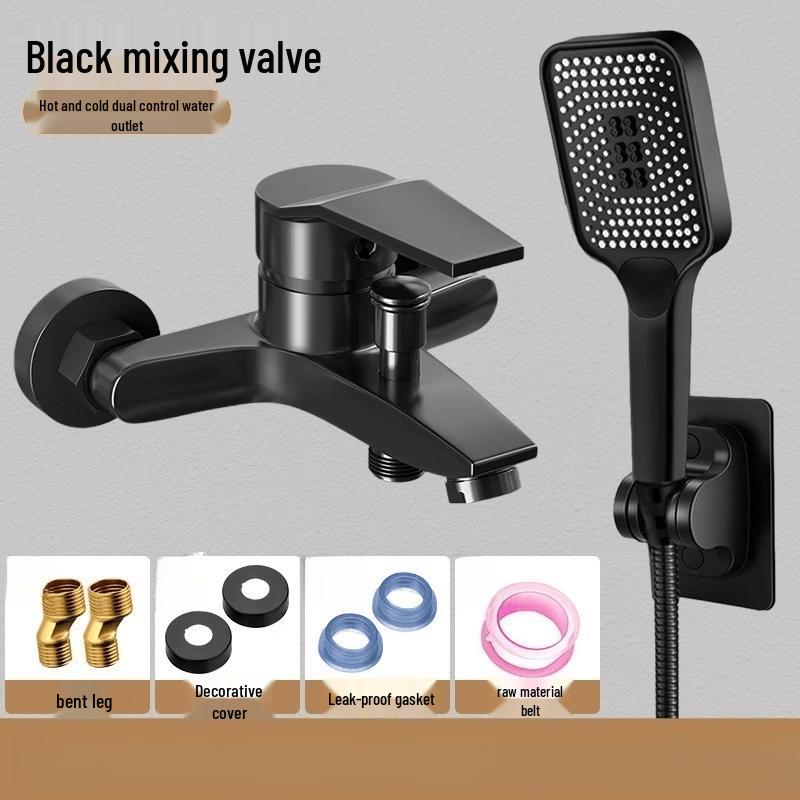TLXT Black Square Shower Faucet Set