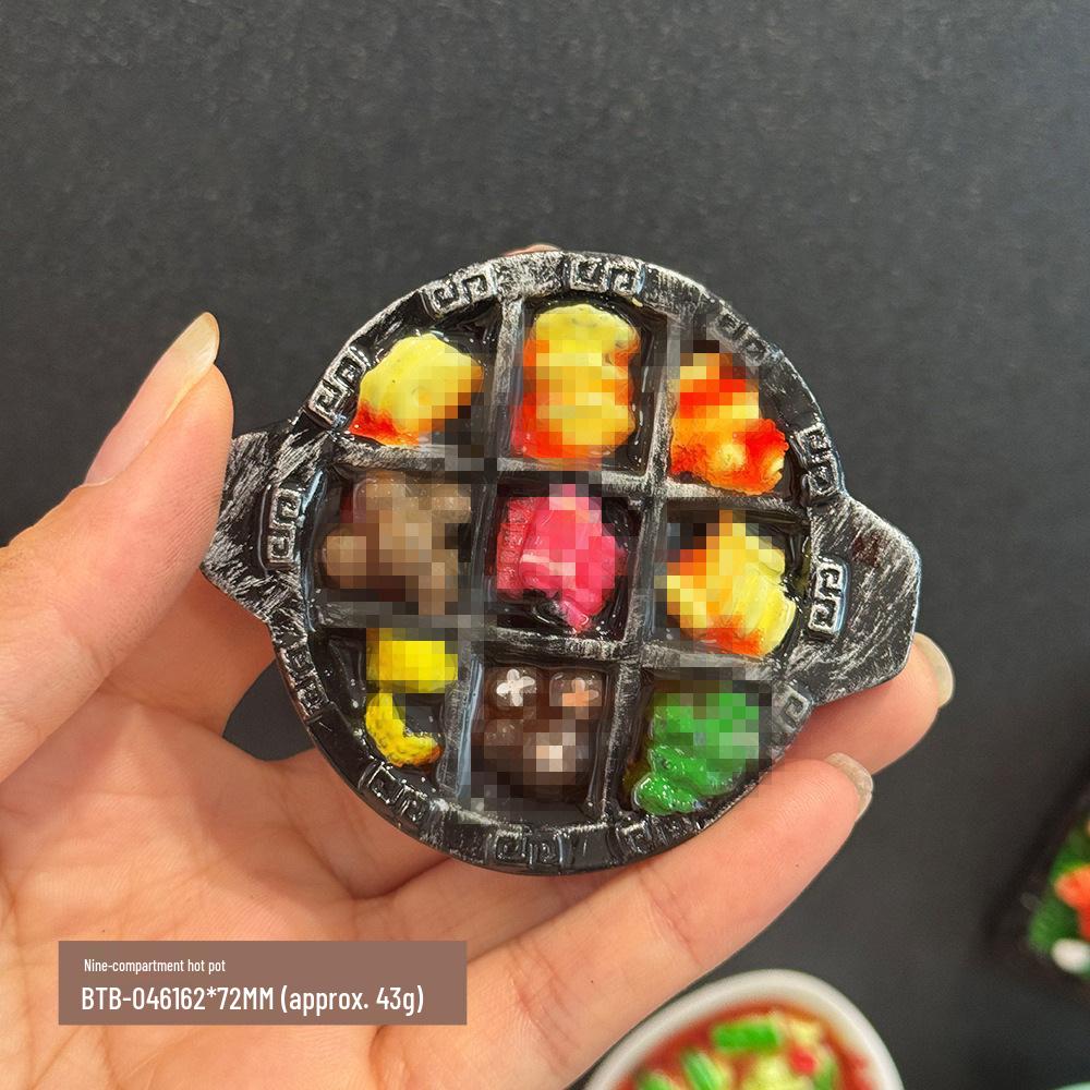3D Chinese Style Food Magnet: Lobster & Noodles Hot Pot with Mantis Shrimp Sticker