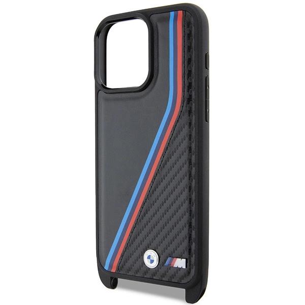 BMW Чехол M Edition Carbon Tricolor Lines & Strap для iPhone 15 Pro - черный
