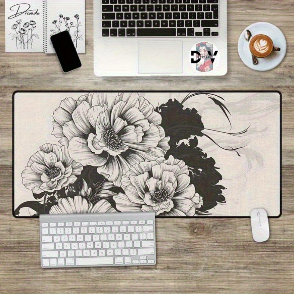 Large Oval Black And White Floral Pattern With Rubber Backing Suitable For Home Offices Desk Decorations Etc Tapis De Souris