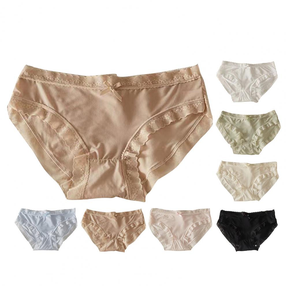 Women Panties Seamless Lace Bow Decor Soft Solid Color Elastic Thin High Waist Quick-drying Breathable Anti-septic Lady Underpan