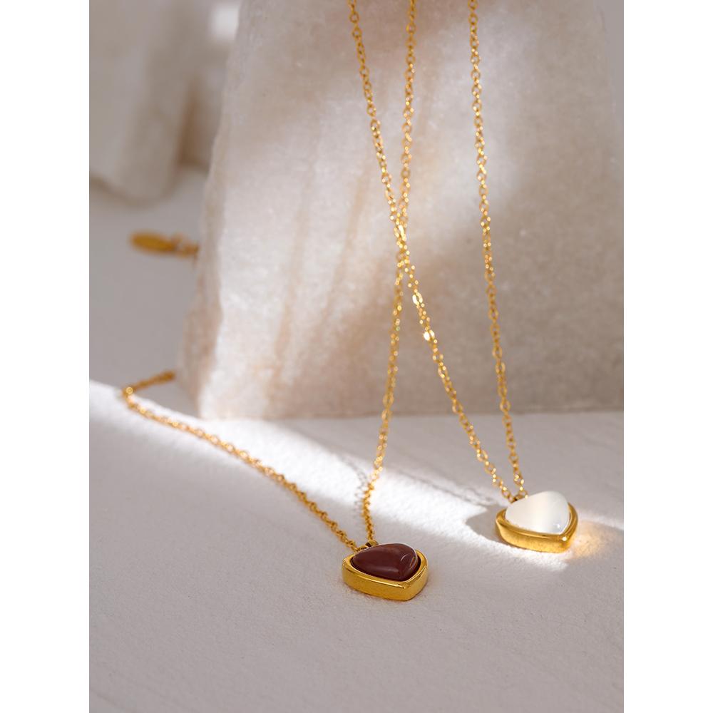 Yhpup Stainless Steel Heart Pendant Necklace Chain Jewelry Temperament Natural Stone Agate Collar Women Necklace