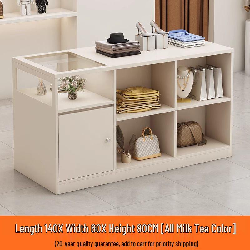 Retro Cash Register Island Counter Bar Table & Glass Display Case for Women's Clothing & Jewelry Store
