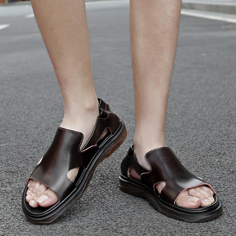 Сандалии мужские летние новые римские кожаные туфли прозрачные мужские туфли модные мягкие пляжные туфли из натуральной кожи