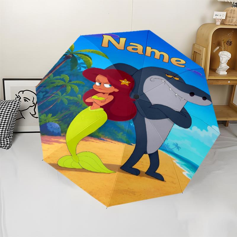 Custom Name Zig & Sharko Theme Automatic Umbrella, Lightweight & Portable, 8 Rib, Perfect for Outdoor Travel, Birthdays, Christmas, Gifts.