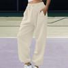 Women Sweatpants Elastic High Waist Adjustable Drawstring Harem Pants with Pockets Solid Color Loose Lounge Pants