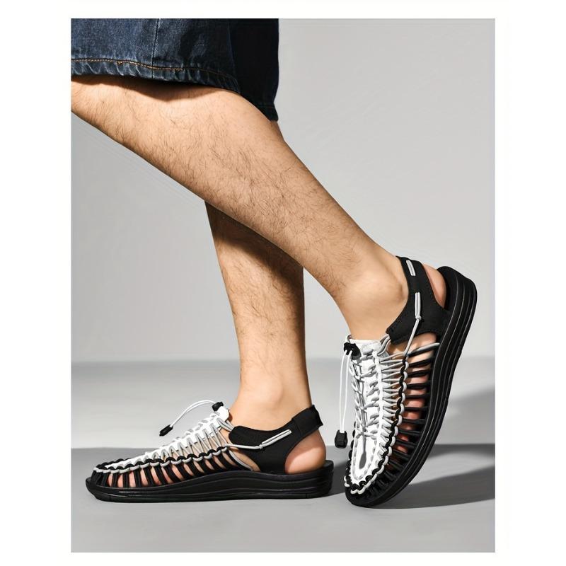 Мужские вязаные летние сандалии с закрытым носком, дышащая и нескользящая обувь с эластичными шнурками, подходящие для отдыха на свежем воздухе, весенней и летней одежды