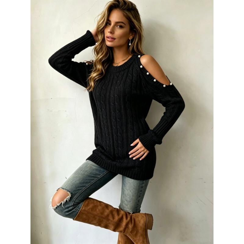 Women S Off Shoulder Knit Sweater Casual Pullover Top