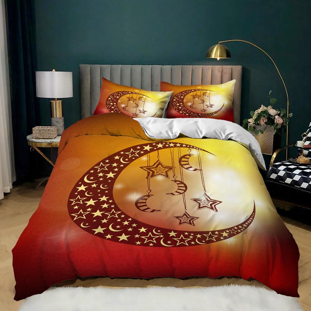 Комплект постельного белья Mandala с принтом «Мандала» из мягкой микрофибры с темно-синим принтом «Богемный шик» и медальоном, двуспальный пододеяльник размера «king-size»