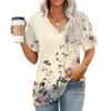Womens Tops V-neck Short Sleeve Blouses Casual Fashion Print Tunic Tops With Pockets