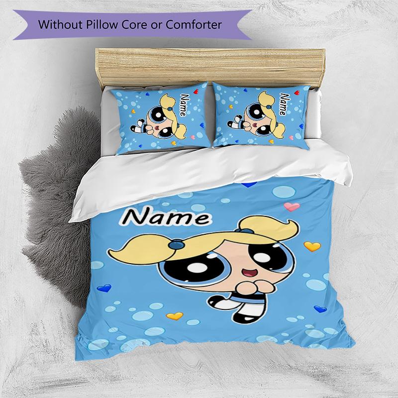 3pcs The Powerpuff Girls5 Cover Set - Personalized Name, HD Printed Bedding with 1 Cover and 2 Pillowcases - Perfect for Home Decor, Easy Care
