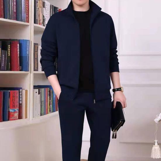 2 шт./компл. мужской спортивный костюм с лацканами, длинным рукавом, застежкой-молнией, пальто с эластичной талией