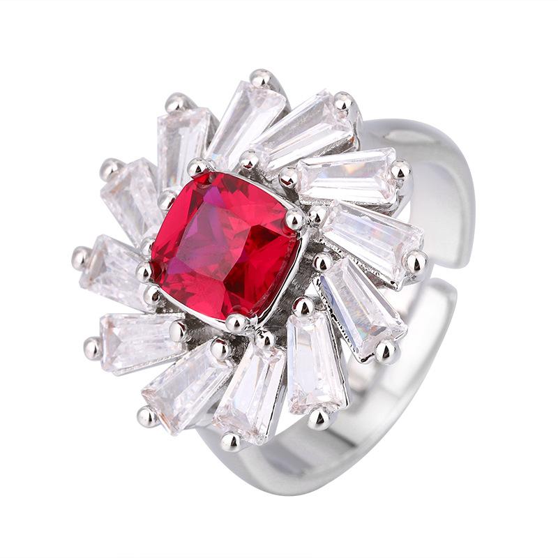 Jewelry simulation ruby ring women's European and American sterling silver needle s111 stud earrings fashion flower necklace