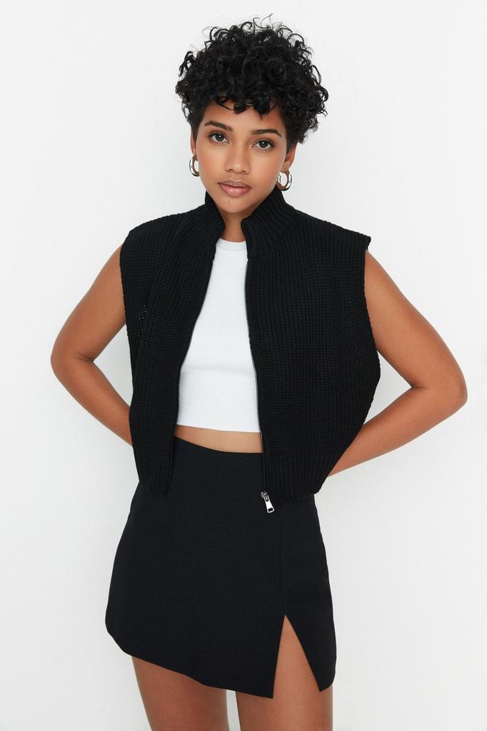 Женский модный стильный свитер, укороченный базовый трикотаж на молнии, жилет