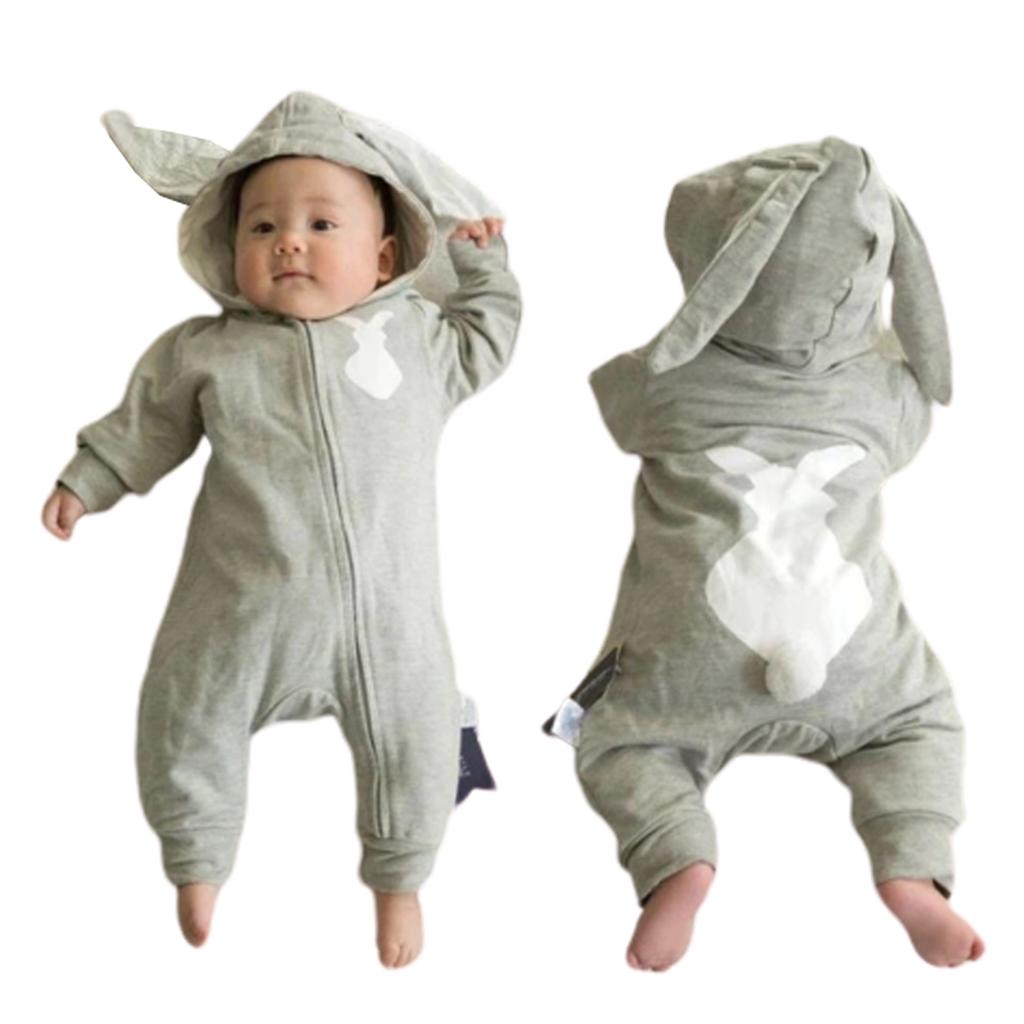 Серые детские комбинезоны с помпоном с кроличьими ушками