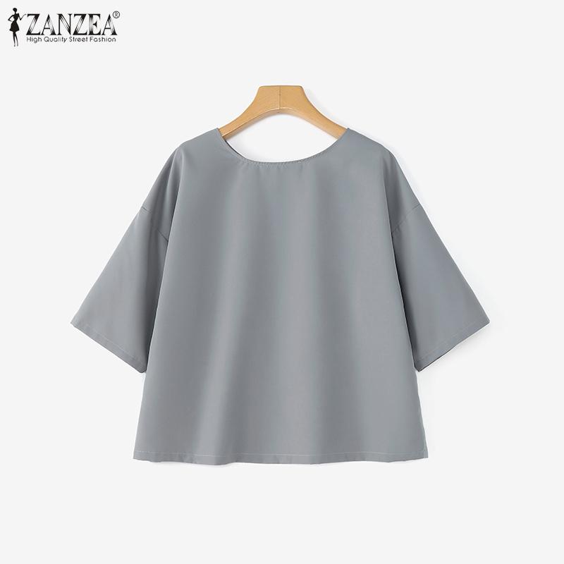 ZANZEA Женская повседневная летняя блузка с круглым вырезом и рукавом 3/4