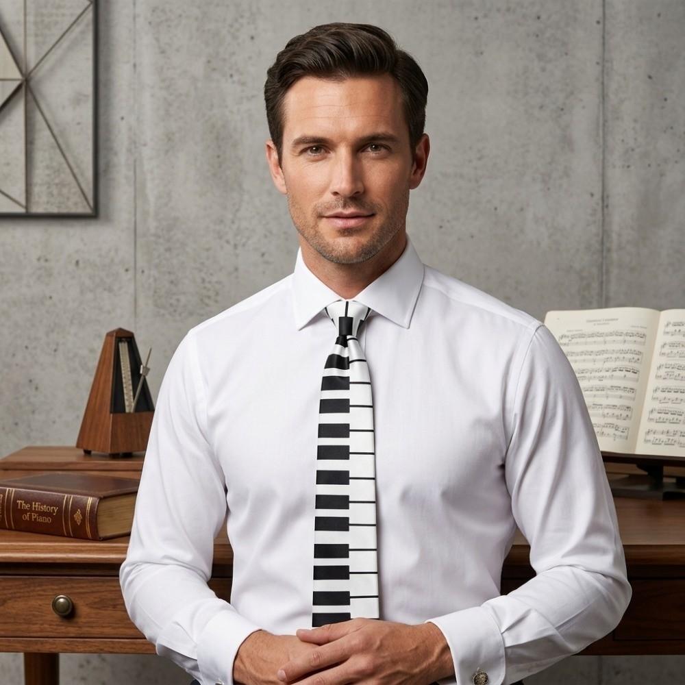 Skinny Men Tie Black Music Tie Classic Piano Necktie  Men