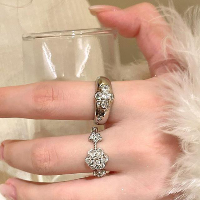 ANENJERY Серебристо-золотой Четырехлистный цветок циркон Открытое кольцо для женщин Роскошные вечерние винтажные ювелирные изделия оптом