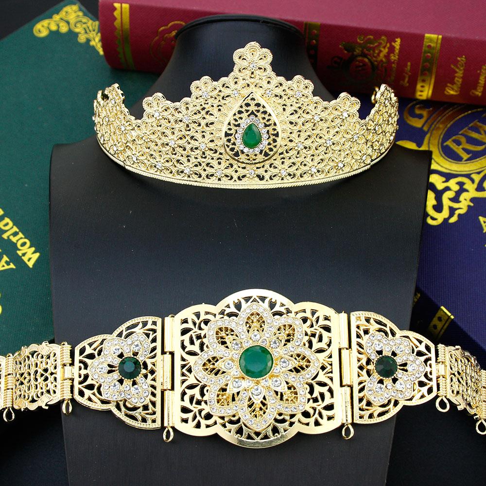 Нефритовый цвет невесты, свадебные ювелирные наборы, пояс, металлическая корона, серьги, браслет, кулон, ожерелье