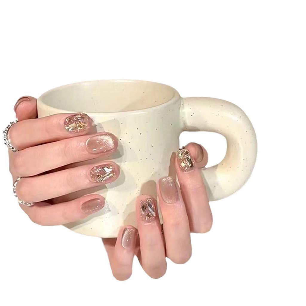 Pure Hand-made Phototherapy Nail Art Champagne Milk Coffee Wear Nail Finished Product Reused Nail Art Patch To Show Whiteness