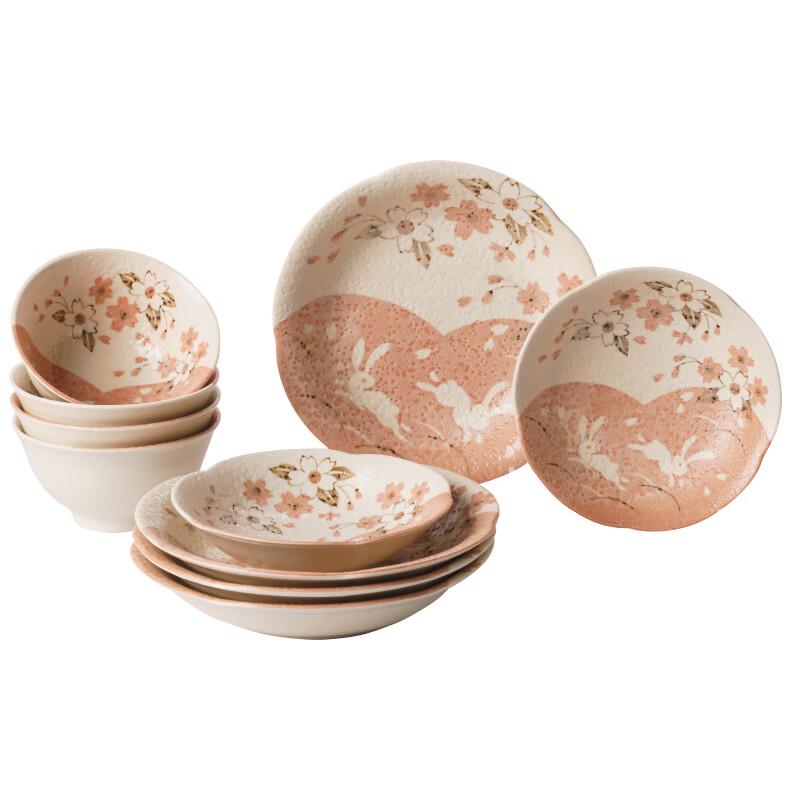 You Gu Yao Cherry Blossom Rabbit 21cm Japanese Ceramic Deep Plate