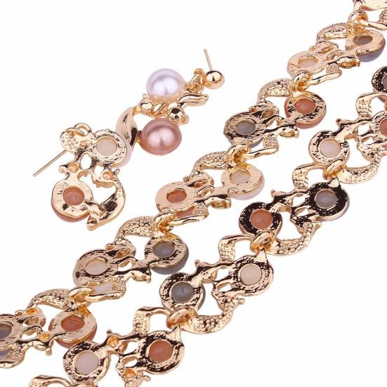 2Pcs/Set Adjustable Extension Chain Necklace Earrings Set Ear Studs Faux Pearl Bridal Earrings Necklace Set Jewelry Accessory