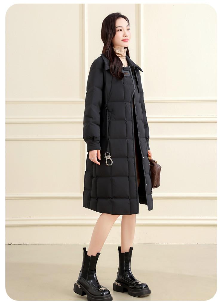 [Duck Down] Autumn and Winter Fashion Splicing Solid Color Thickened Warm Mid to Long Down Jacket for Women