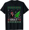 Cat What Funny Black Cat Pushing Christmas Tree Ugly Xmas T-Shirt