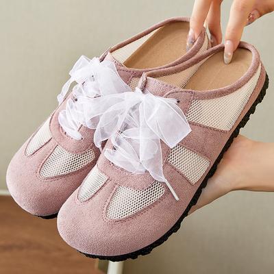 Женская обувь летняя сумка голова полушлепанцы сетка дышащая повседневная моральная тренировочная обувь на одной педали модные на плоской подошве домашние одинарные туфли