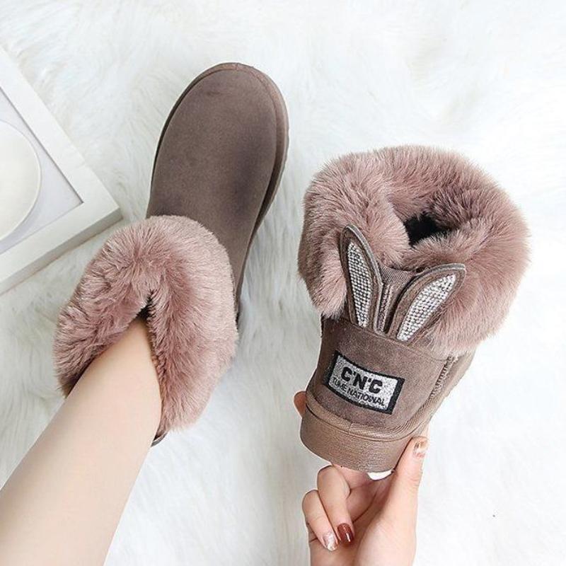 Fashion Rabbit Ear Ankle Boots Women Winter Shoes Suede Woman Snow Boots Cute Women's Furry Botas De Mujer Warm Plush Cotton Shoes