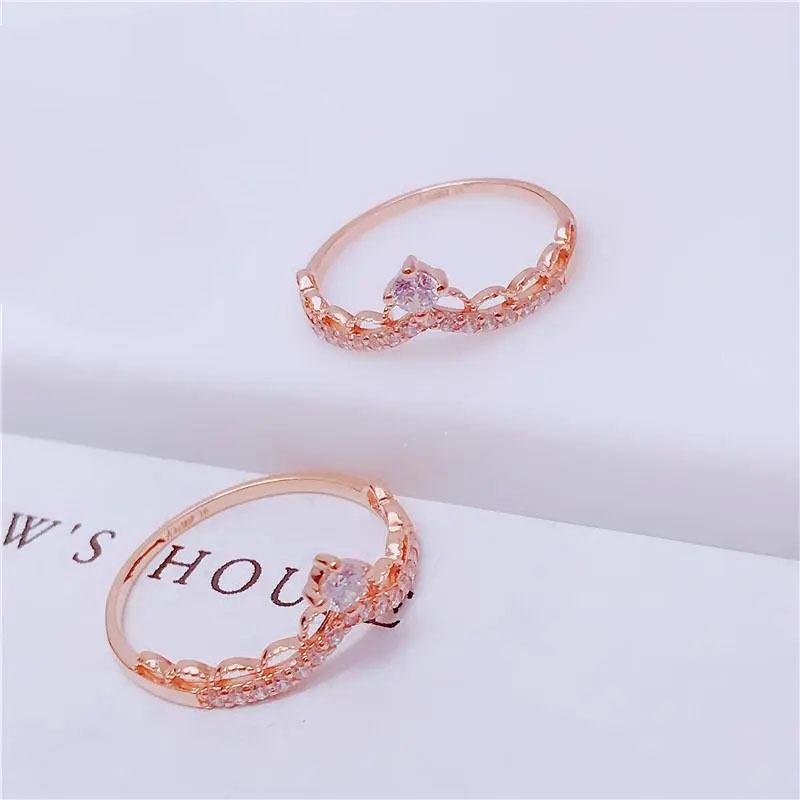 Кольцо с золотым покрытием Rose Gold, Корона с французской микро-инкрустацией опалом, Простое, женское, чистое, шикарное, дизайн