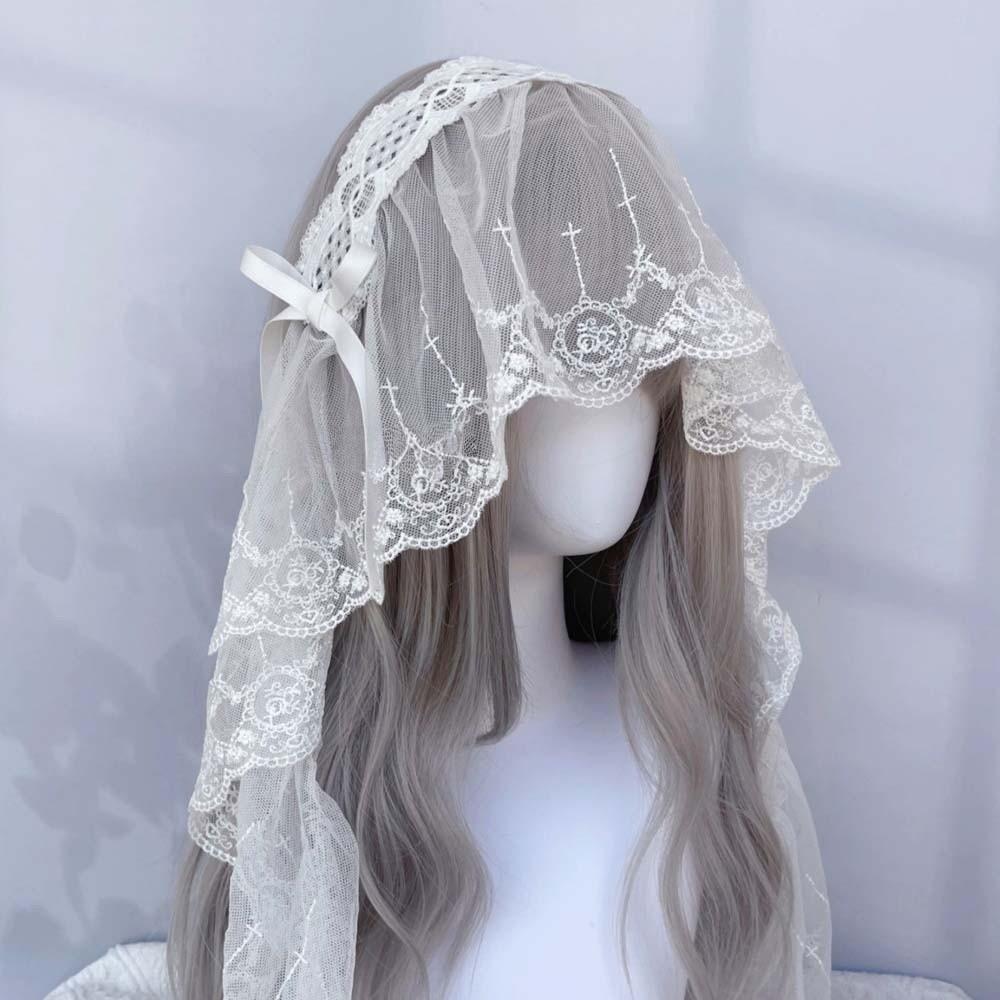 Black / White Lolita Headwear Gothic Style Lolita Girls Headband Lace Bow Hair Band  Cosplay