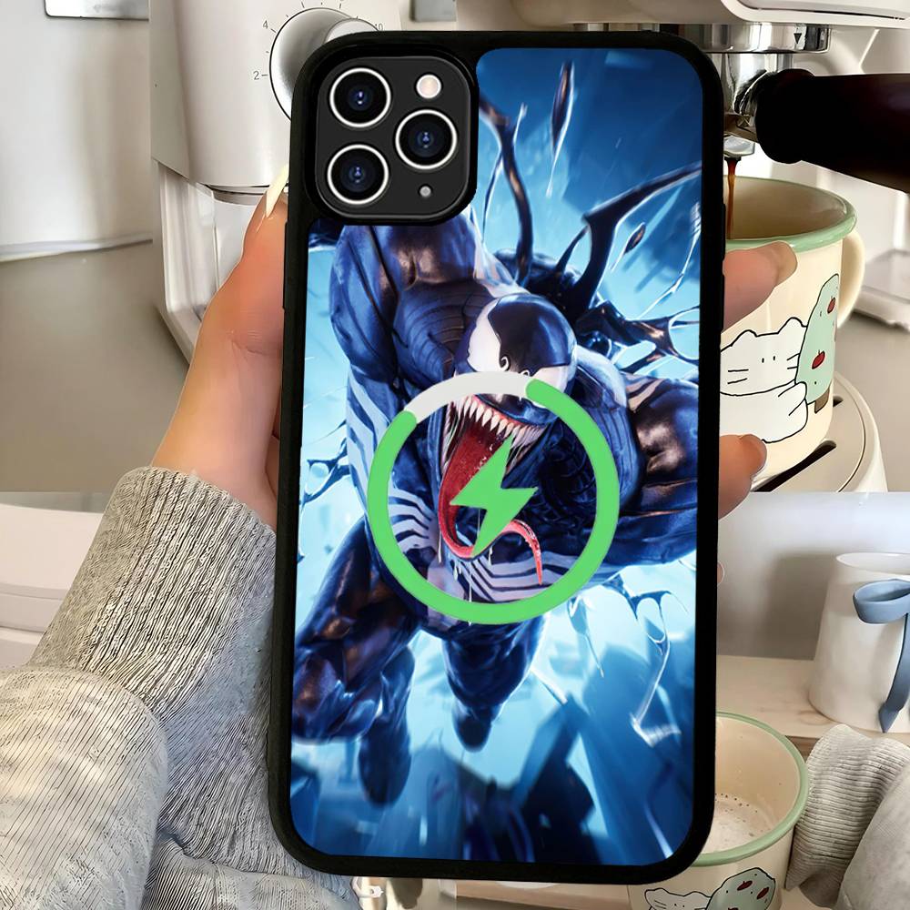 Superhero V-Venom For Magsafe Case for iPhone 17 16 Pro Max 15 14 Plus 13 12 11 Wireless Charging Phone Cover