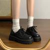 Round Toe Lace Up Black Small Leather Shoes for Women In Spring and Autumn 2024 New Thick Soled Height Increasing Single Shoes British Style Explosive