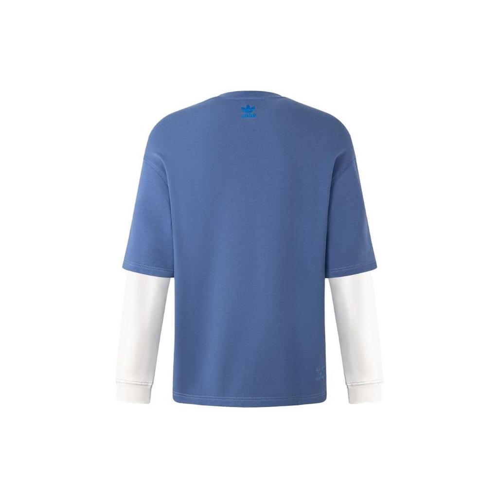 Adidas Оригинальный мультяшный логотип с буквами, поддельный спортивный свитер из двух частей с круглым вырезом, американский винтажный свитшот, унисекс, темно-синий IY5382