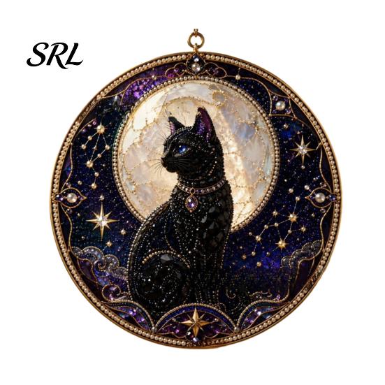 Stress Relief Hobby Black Cat Diamond Art Kits for Adults Beginners, DIY Material Package, Gift Painting Craft Set Home Wall Decor & Window