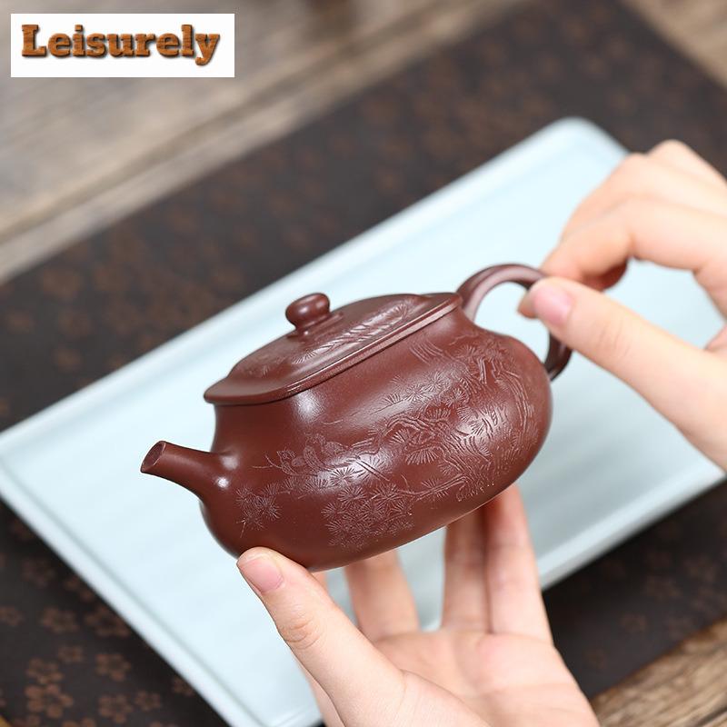 260 мл Винтажный чайник из фиолетовой глины Исин, ручной работы, горшок из соснового дерева, чайник из необработанной руды, фиолетовый глиняный чайник, китайский чайный сервиз «Цзыша», столовые приборы