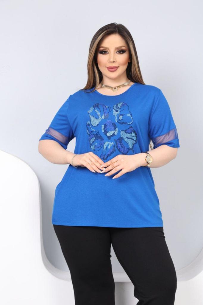 Женская блузка большого размера Блузка большого размера с каменным цветочным узором спереди