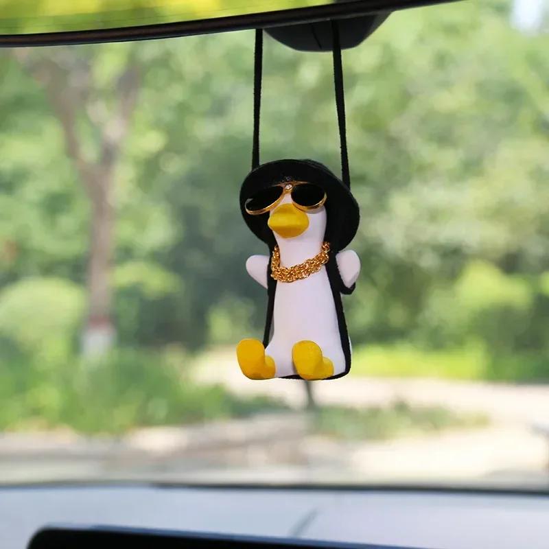 Cute Anime Car Interior Decoration Gypsum Swing Duck Auto Rearview Mirror Pendant For Kawai Car Decoration Accessories