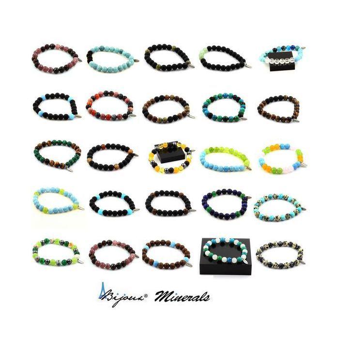 Stones and Minerals. Brazilian Schorl Tourmaline Bracelet + 8 Mm Wooden Beads. Made In France.