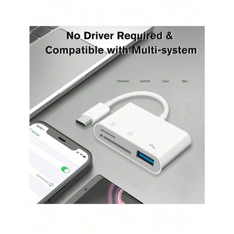 3 в 1 OTG Card Reader Type C Lightning to SD TF Memory Card Adapter для ПК, ноутбука, iPhone, Multi Smart Card Reader, не требуется приложение