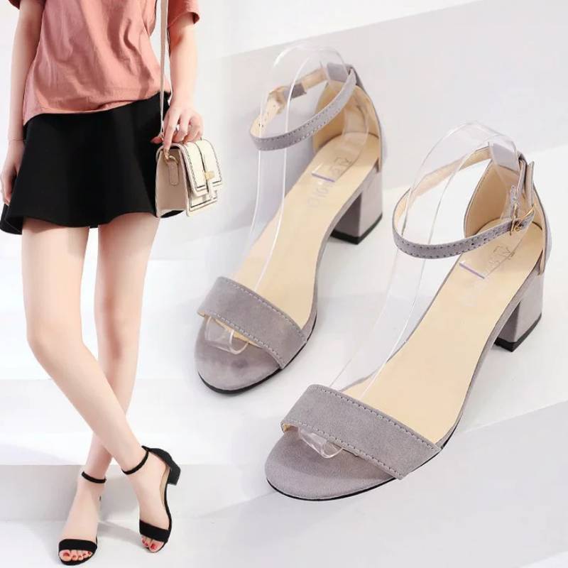 Ladies Casual High Heels With Ankle Strap And Nonslip Rubber Sole For Daily Wear