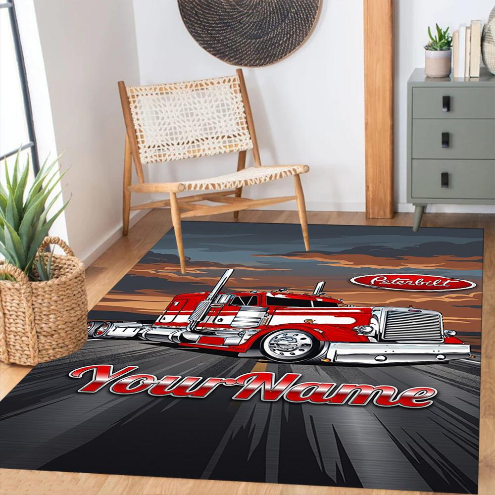 Peterbilt Heavy Trucks Customizable Name Floor Rug Office Rug Perfect for Entryway Study room Game Room Playrooms Antislip Carpet Anime Office Decor