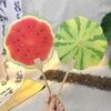 Watermelon Fan Fruit Strawberry Orange Print Round Fan With Wooden Handle For Outdoor Travel Camping Lightweight For Summer