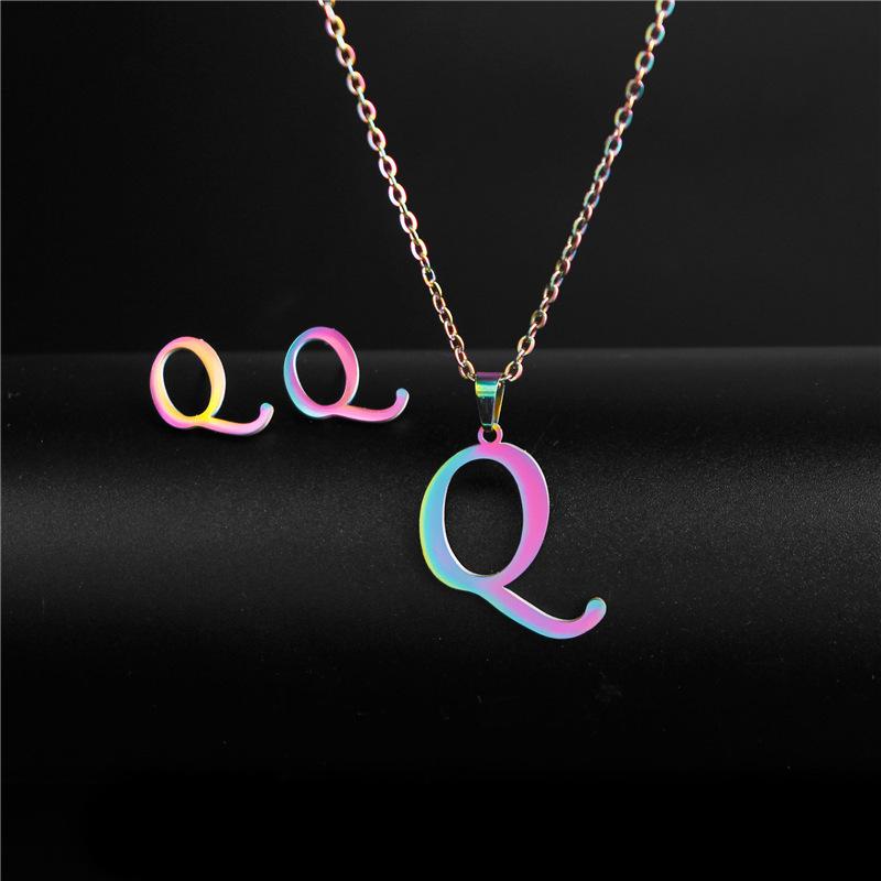 RUI RUI YU 26 Letter Colorful Stainless Steel Jewelry Sets for Women Men Alphabet Initial Chain Pendant Necklace Earrings Kids Gift
