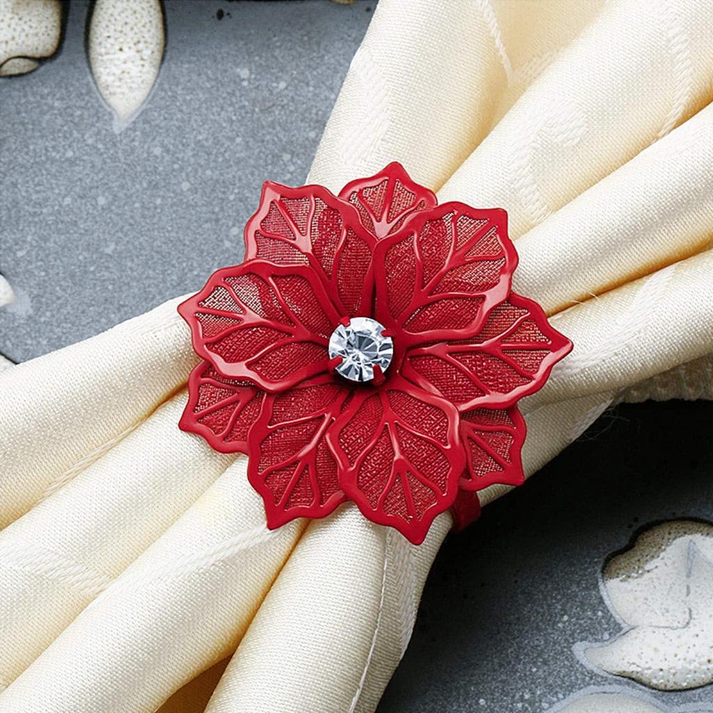 10pcs Napkin Rings Alloy Hollow Out Flower Napkin Holder Dinning Table Napkin Ring for Dinner Parties Wedding Banquet Family Gatherings Table Decor
